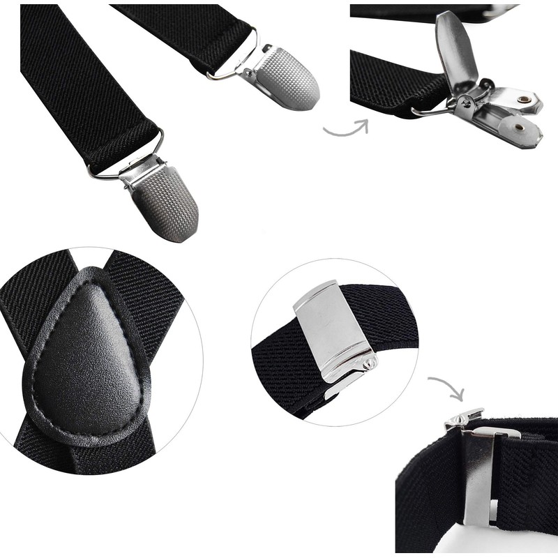 axy Men's Braces with Bow Tie - 4 Strong Clips
