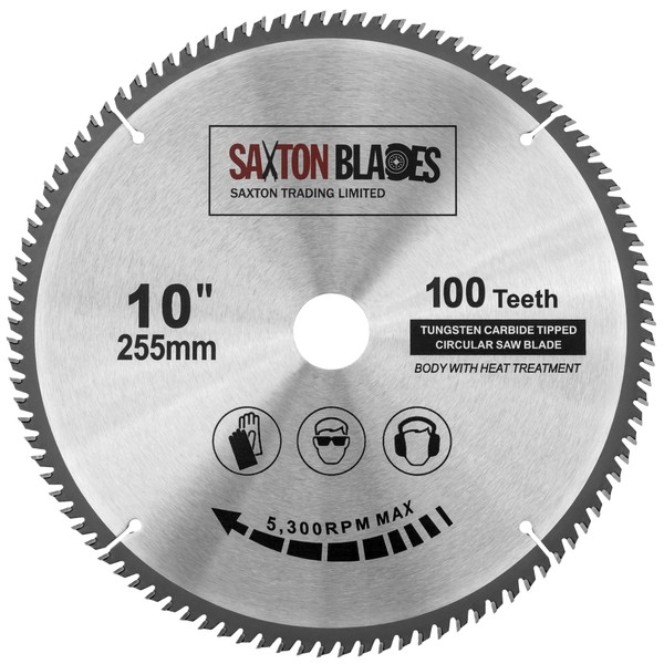 Saxton TCT Circular Fine Cutting Wood Saw Blade 255mm x 30mm bore x 100T Compatible with Bosch Makita Dewalt