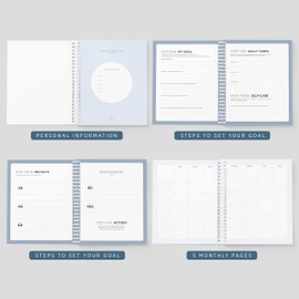 Bright Day Calendars La Lune Undated Goal Journal by Bright Day, Inspirational Appointment Productivity Planner, To Do Habit Tracker Book, Spiral Binding With Cover (8.75'' x 7.25'')