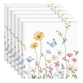 Arquiel Napkins Flowers Pink Set of 6 Fabric Napkins 100% Cotton Decorative Soft Reusable Dining Table Napkins for Weddings Kitchen Household Spring/Summer (45 x 45 cm)