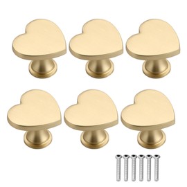 QKDS 6pcs Brass Drawer Knobs, Heart Shape Cupboard Wardrobe Handles Cabinet Dresser Pulls Handles Kitchen Furniture Knobs for Home Bedroom with Screws(Gold)