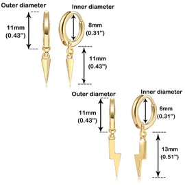2 Paar Creolen Silber 925 für Damen | Golden Klein Ohrringe mit Anhänger Ahle & Blitz Klein Knorpel Creolen Ohrringe Set Piercingschmuck Weihnachten für Damen Herren