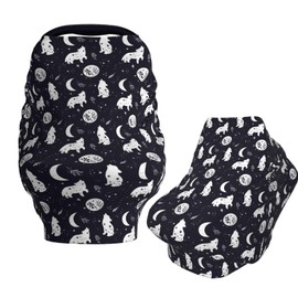 Muishi Wolf Star and Moon Baby Car Seat Covers Carseat Canopy Soft Infant Stroller Cover Nursing Breastfeeding Covers for Girls Boys Newborn