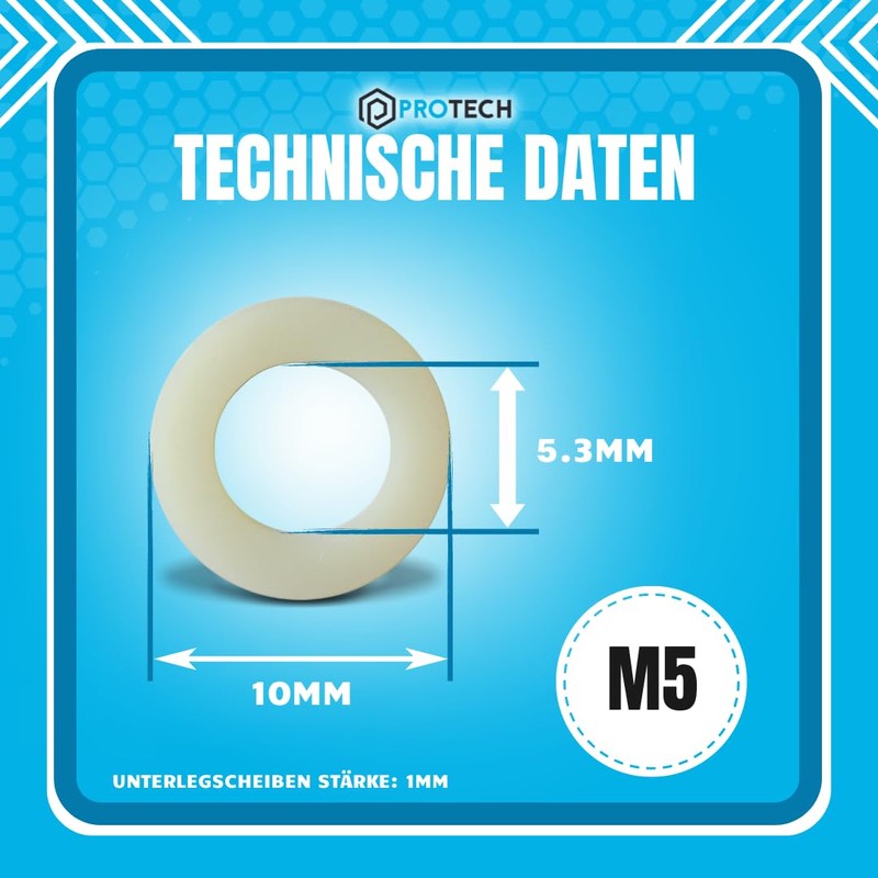 PROTECH Pack of 100 Polymer Washers M5 DIN 125 Polyamide
