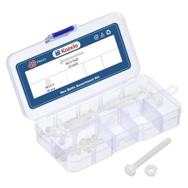 Kozelo 40 Pcs Hex Head Bolts and Nuts Kit - [M3-0.5x25] Nylon, Hex Tap Bolt Assortment Fully Threaded Hexagon Head Machine Bolts Right Hand External Hex Drive, White