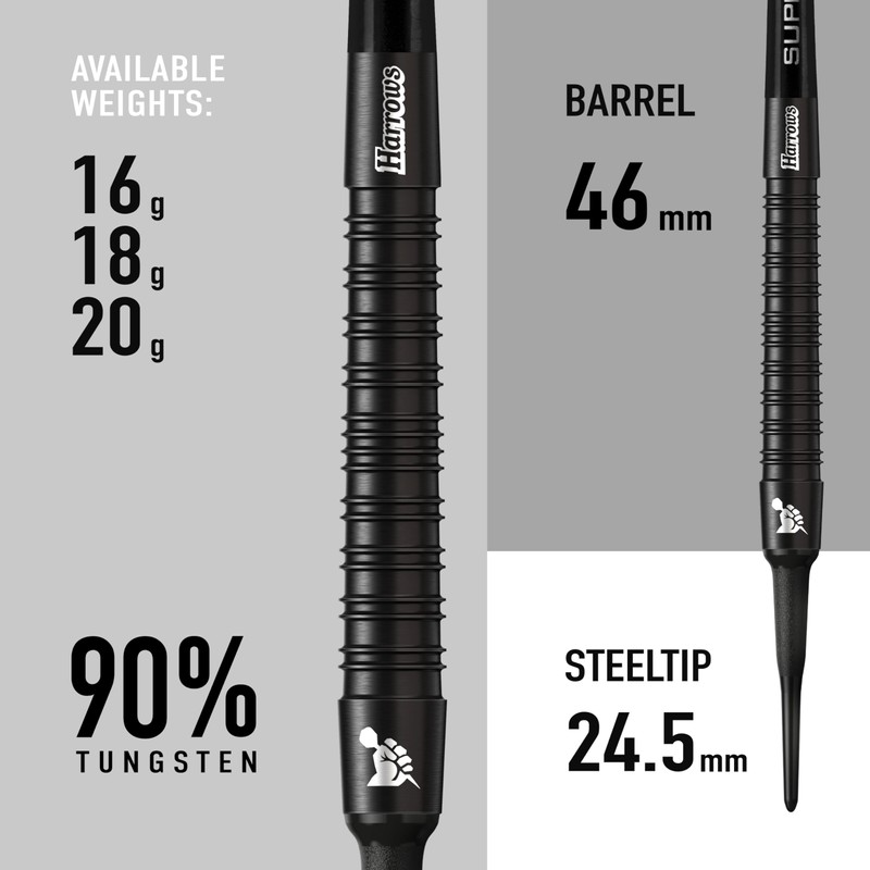 Harrows SUPERGRIP Soft Tip 90% Tungsten Darts Set Available in