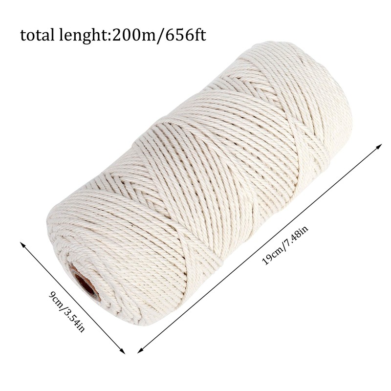 Macrame Yarn 3 x 200 m Cotton Thread, Cotton Cord