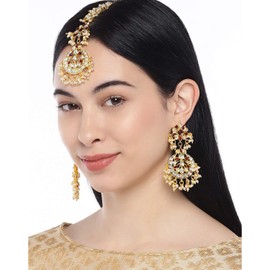 Aheli Exquisite Design Maroon Colored Faux Kundan Chandbali Earrings Maang Tikka Set Ethnic Indian Jewelry Gift for Women