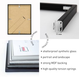 DEHA Design Boston Photo Frame 5x7, Set of 3, Aluminium Picture Frame 13x18cm, Black Photo Frame with Protective Acrylic Glazing and Push and Turn Clips - Jet Black Matt