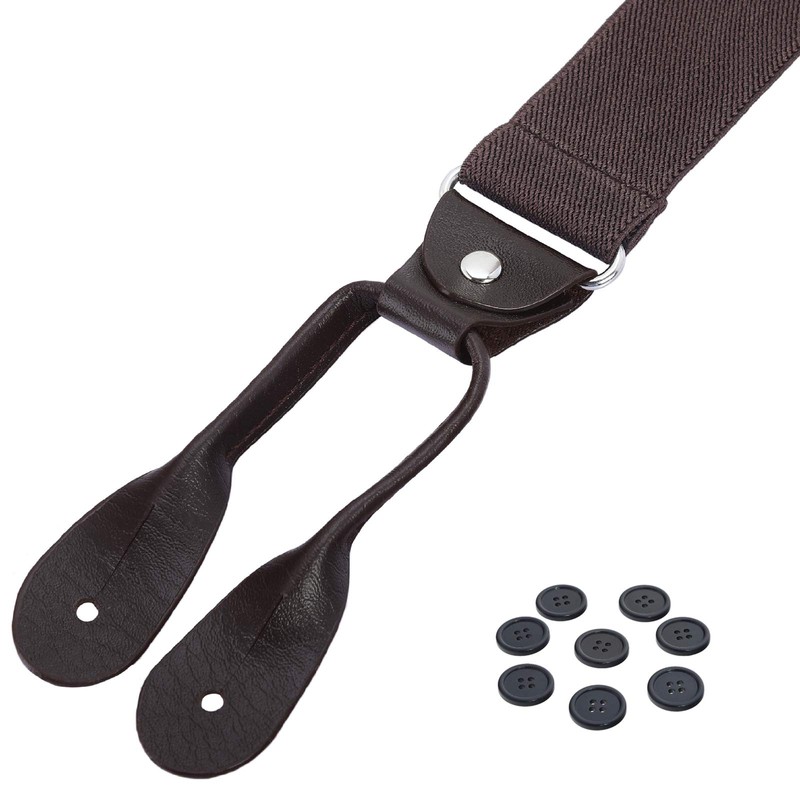 Mens Button End Elastic Suspenders - Adjustable Y shape Formal