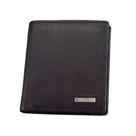 Alassio Mini Geldbörse im Hochformat, aus echtem Leder, mit Metallemblem, innen Carbonoptik Coin Pouch, 10 cm, Black (Schwarz)