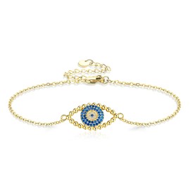 VENACOLY Evil Eye Bracelet S925 Sterling Silver Blue Evil Eye Bracelets Good Luck Protection Third Eye Amulet Jewellery Gifts for Women Female Mom
