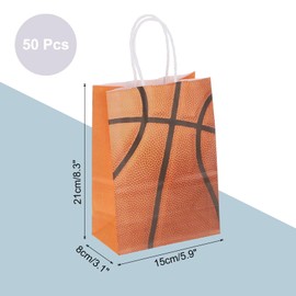 sourcing map 50pcs Basketball Gift Bags with Handles Bulk, 3.1"x8.3"x5.9" Basketball Gift Bags Sports Party Favor Bags for Kids Sports Theme, Birthday Party, Basketball Theme Event Gift Bag