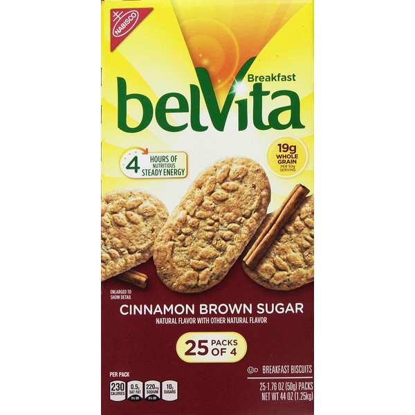 Belvita Cinnamon Brown Sugar Biscuits, 25 Count in Packs of 4 each, 44 Oz