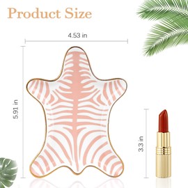Trycooling Hand Painted Tiger Skin Ceramic Jewelry Dish Small Jewelry Rack Tray Rings Bracelets Earrings Trays Holder (Pink)