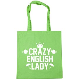 Hippowarehouse Crazy English lady Tote Shopping Gym Beach Bag 42cm x38cm, 10 litres