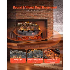 VEVOR Electric Fireplace Log, 25 inch Fireplace Insert Log Heater, with Crackling Sound,Remote Controller, 5 Adjustable Flame Brightness, Timer, Overheat Protection, Thermostat, for Home Decor Black
