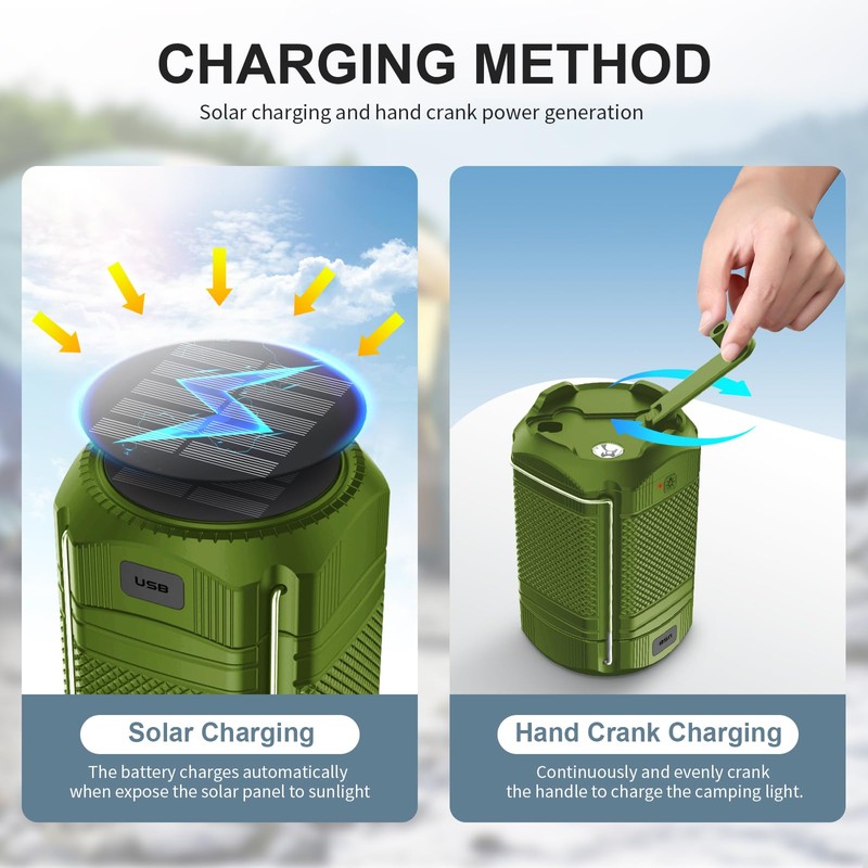 Camping Lantern 5000mAh Solar Hand Crank Telescopic LED Flashlight Portable