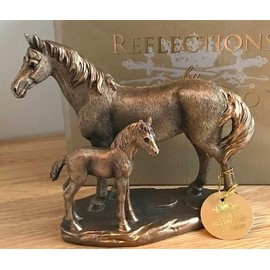 LEONARDO Horse Mare & Foal figurine aged bronze effect, Bronzed Reflections range, gold gift box