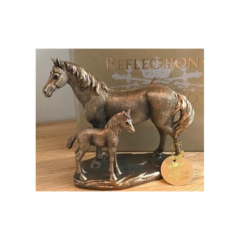 LEONARDO Horse Mare & Foal figurine aged bronze effect, Bronzed