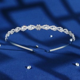 YUEKISEN Silver Rhinestone Wedding Headband Bridal Crystal Hair Band Hoop Sparkly Thin Fashion Headband for Women Party Prom Headpiece
