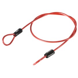 sourcing map Security Steel Cable Lock, Safety Cable Flexible Wire Rope Luggage Lock 1.6feet 2.5mm Vinyl Coated Braided Steel with Double Loop for Bike Bicycle U-Lock Padlock Red