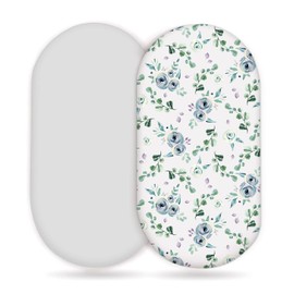 Stretchy Ultra Soft Fitted Bassinet Sheet Set 2 Pack, Universal Cradle Sheet Set for Rectangle, Oval, or Hourglass Bassinet Pad/Mattress, Blue Rose for Girls and Boys