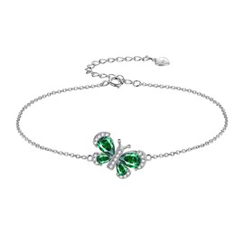 Aurora Tears Green Butterfly Bracelets Women 925 Sterling Silver Animal Butterflies May Birthstone Emerald Link Adjustable Bracelet Crystal Wedding Birthday Jewelry DB0115G