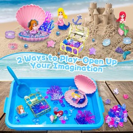Ynybusi Sensory Bins for Toddlers,Sensory Toys Play Sand Art Kit with Sandbox & Sand Castle Molds & Tools,Indoor Outdoor Beach Toys for Boys and Girls Christmas Birthday Gift (Mermaid Paradise)
