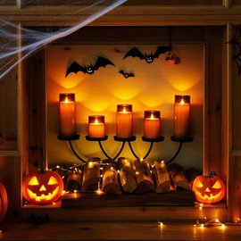 Homemory Gray Flickering Flameless Candles, Battery Operated Acrylic LED Pillar Candles with Remote Control and Timer, Halloween Decor, Set of 5