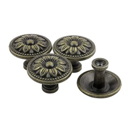 sourcingmap® Metal Household Vintage Style Cupboard Door Handle Pull Knob 4 Pcs Bronze Tone