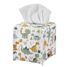 JooMeryer Cartoon Animal Printed Tissue Box Holder Square Tissue Box Cover Leather Tissue Box Cover,Cartoon Dinosaur
