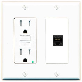 RiteAV CAT6-BLACK Wall Plate with GFCI Power Outlet [White]