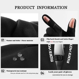 HITNEXT Bicycle Gloves 2-Fingerless, Mountain Bike Motorcycle Touch Screen Gloves, Winter Workout Biking Gloves Convertible Gloves for Men Womens