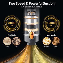 YTE PRO Handheld Vacuum Cordless 15000PA Car Vacuum 3-in-1 Hand Held Vacuums 1.1 Pounds Hand Vac Cordless Rechargeable One-Touch Empty for Cleaning Cars Offices Homes Pet Hair and Dust (Orange)