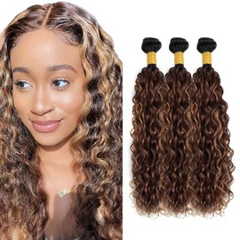 #4/30 Human Hair Bundles Ombre Water Wave Bundles Brown Human Hair Bundles 12 14 16 inch 3 Bundles #30 Water Wave Bundles Brown Wet and Wavy Bundles