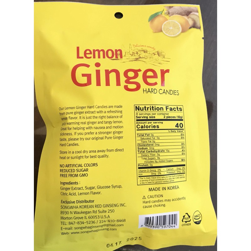 Songwha Lemon Ginger Hard Candy 100g X 3- Gluten Free