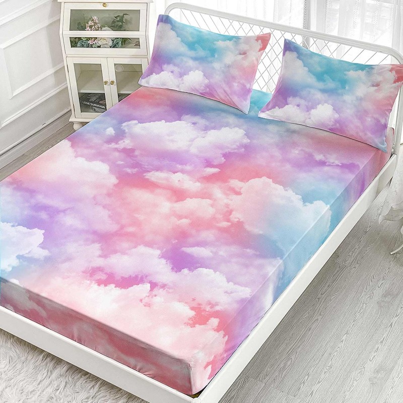 Smell Sunshine Pink Blue Cloud Sky Sheets Set 4Pcs for