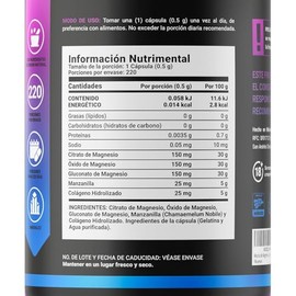 B Life Company  Citrato, xido y Gluconato de Magnesio  220 Cpsulas de 500 mg  Alta absorcin. Ingredientes Naturales. 3 Mag Blend.                     