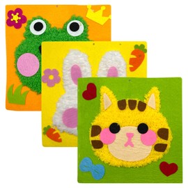 3PCS First Mini Sewing Kit for Kids,Felt Sewing Kits for Children,Embroidery Stringing Material Kit for Gifts with Material Card,Colored Thread Needle (Frog/Rabbit/Kitten)
