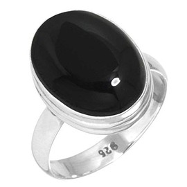 Jeweloporium 925 Silver Ring for Women Natural Black Onyx Stone Fashion Silver Ring Size P Anniversary - Gift Boho Jewelry