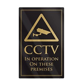 CCTV in Operation on this Premises Sign Black Rigid Plastic Gold Pub Restaurant Shop Notice