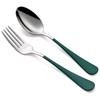 Onlycooker 24 piece Green Forks and Spoons Silverware Set,Green Handle