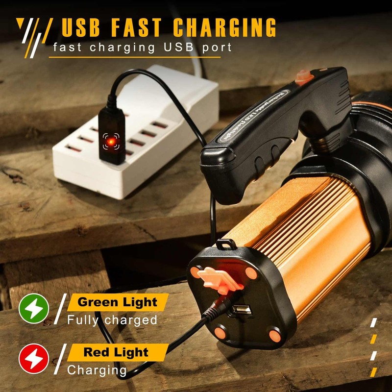 CSNDICE Flashlights High Lumens Rechargeable,Handheld Rechargeable Spotlight,IP65 Rechargeable Flashlights,Spotlight Flashlight