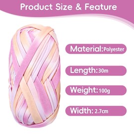 T-Shirt Yarn, Ribbon Yarn for Crochet and Knitting, Textile Yarn, 2 x 100 g Thick Polyester Yarn with a 6 mm Crochet Hook for Crochet Bags, Baskets, Carpets, Home Decoration and DIY Crafts (Mix