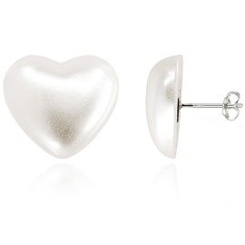 arete de perlas en forma de corazón de plata de ley 925 • Juego de aretes de perlas artificiales grandes hipoalergénicos para orejas sensibles • Joyería romántica ligera y bonita para mujer