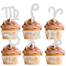 18pcs White Glitter Constellation Sign Silhouette Dessert Cupcake Topper Horoscope Lore Lover Theme Decorations Baby Shower Boys Girls Happy Birthday Party Decor Supplies