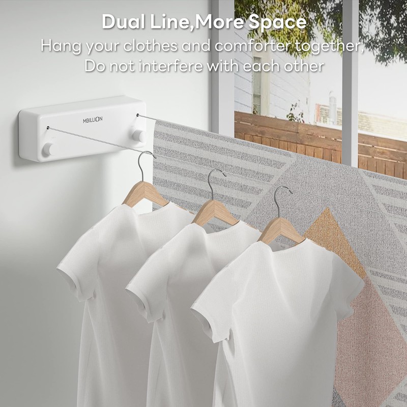 Mbillion Retractable Clothesline 13.8 Ft Stainless Steel Double Clothes line