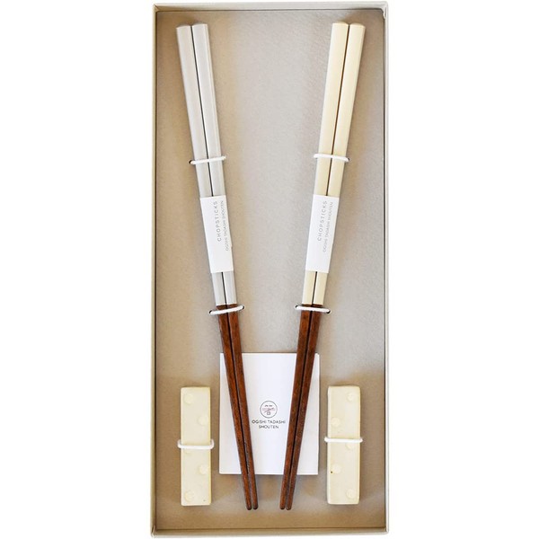 Japanese Couple Chopsticks with Polka Dot Chopsticks Rest Pair 22.5cm