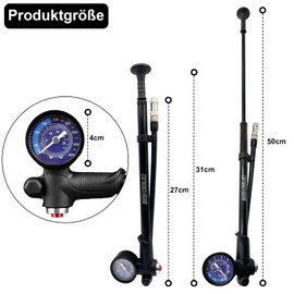 Hochdruck Fahrrad Dämpferpumpe(Max 400 PSI) 3 in1- Fahrrad Gabelpumpe, Hinterradaufhängung pumpe und Fahrradreifen pumpe, Fahrradpumpe mit Manometer, Tragbare Minipumpe mit Entlüftungstaste